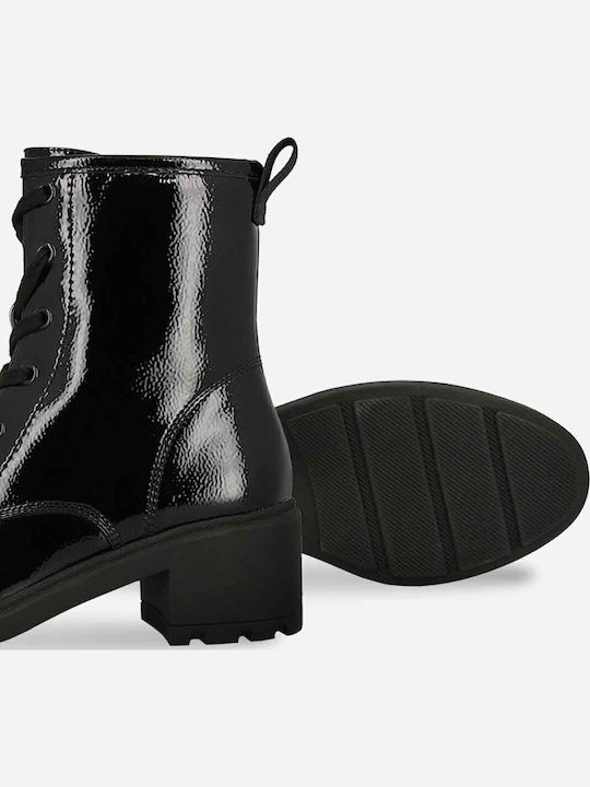 Women's Patent Leather Ankle Boots with Medium Heel Black