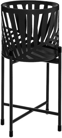 Metal Plant Pot Black with Stand 24.9x24.9x20.5cm Set of 2