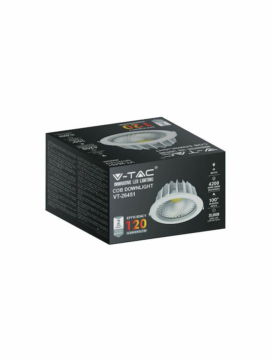 V-TAC Rotund Încastrat Panou LED Putere 40W cu Alb Natural Lumini 22.1x22.1cm.