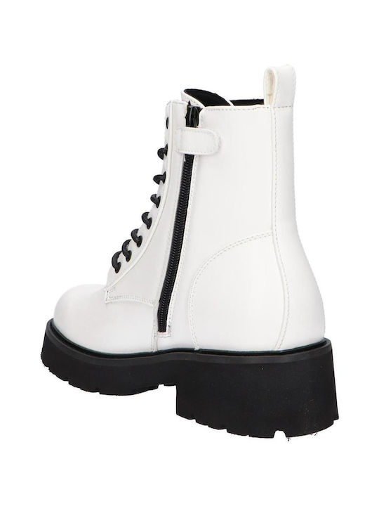 Levi's Billie Kids Military Boots with Zipper White