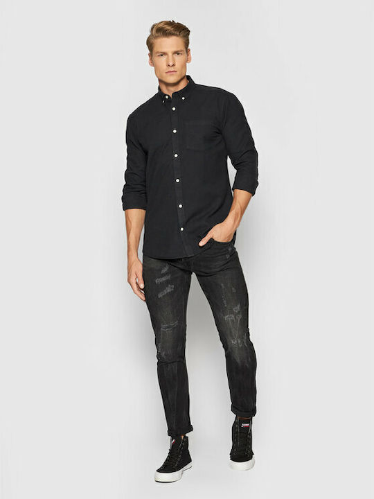 Long-sleeved Cotton Shirt Navy Blue
