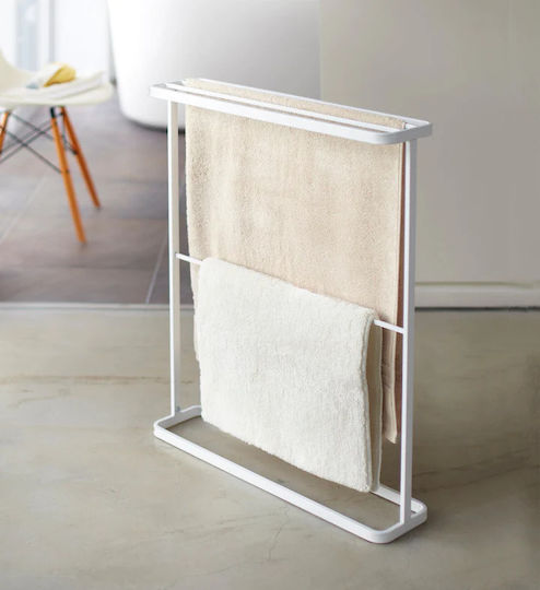 Yamazaki Triple Floor Standing Bathroom Freestanding Towel Rack 65x75cm White Yamazaki Triple Floor Standing Bathroom Freestanding Towel Rack 65x75cm White
