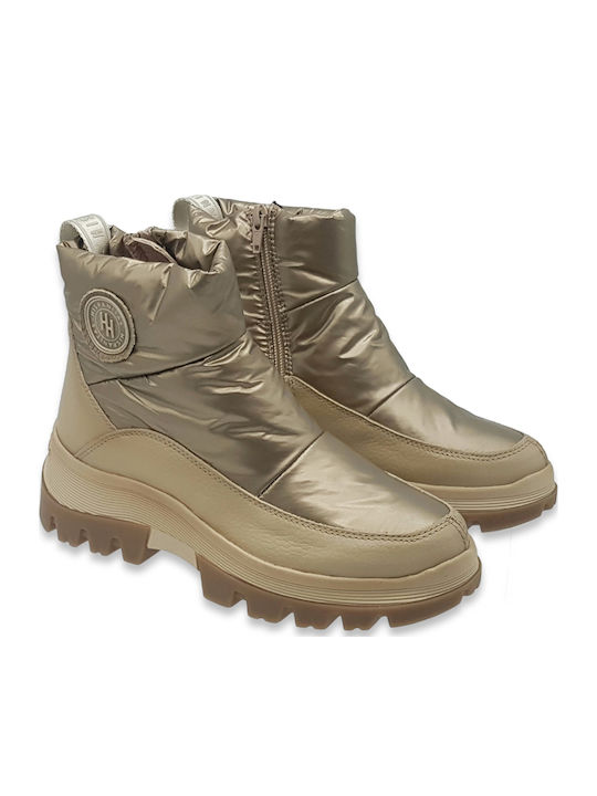 Leather Women's Ankle Boots Platform Gold
