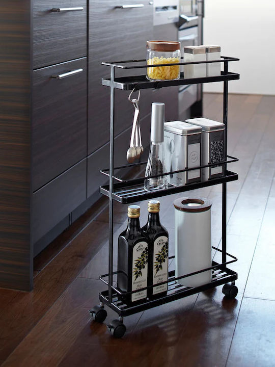 Yamazaki Kitchen Trolley Metallic in Black Color 3 Slots 38x12x66cm