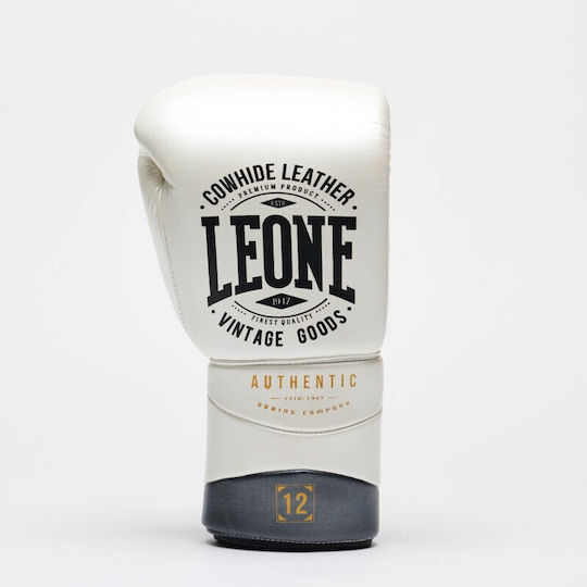 Leone Authentic 2 Leather Boxing Competition Gloves White