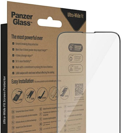 PanzerGlass Ultra-Wide Fit Antibacterial Full Face Tempered Glass Black (iPhone 17e / 16e / 14 / 13 / 13 Pro)