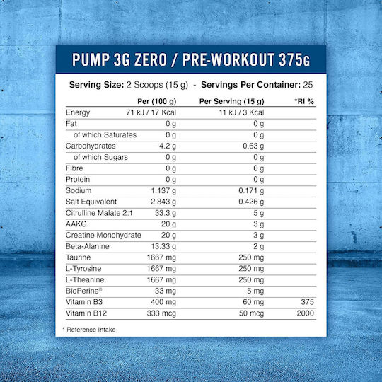 Applied Nutrition Pump 3G Pre-Workout Special Food Supplement 375gr Icy Blue Razz