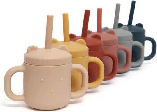 Petit Monkey Baby Cup with Handles and Straw made of Silicone Orange 175ml