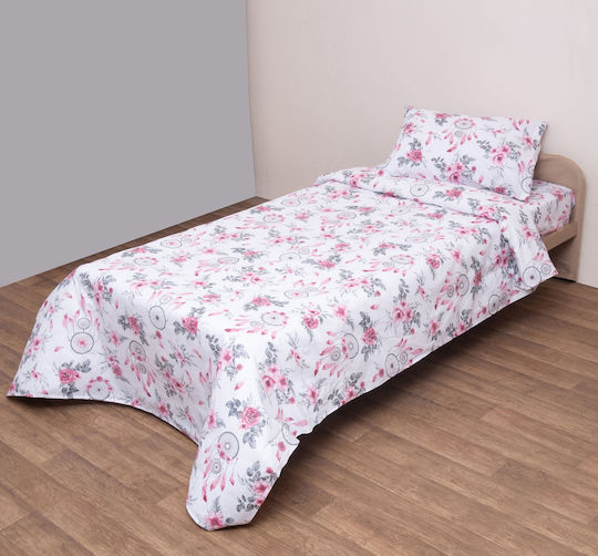 Viopros Комплект чаршафи Единично Памучни Розов 160x255см 3бр