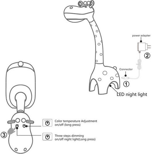 Com LED Kinder Schreibtischlampe Berührung Giraffe Weiß 9x16x40εκ.
