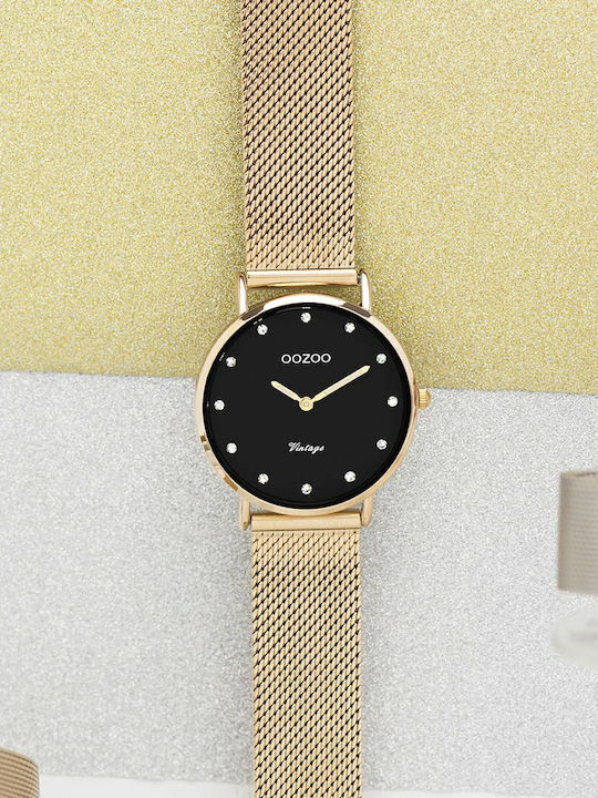 Oozoo Vintage Γυναικείο Ρολόι 32mm Μπαταρίας με Χρυσό Μεταλλικό Μπρασελέ