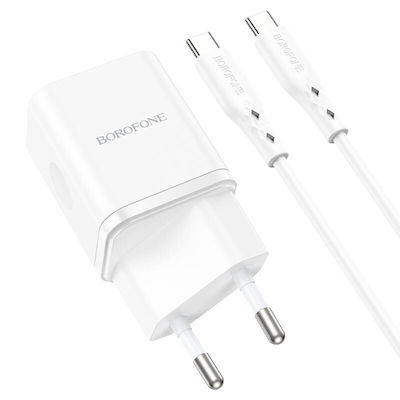 Borofone Charger with Integrated Cable with USB-C Port USB-C - USB-C 20W Power Delivery / Quick Charge 3.0 White (BN6)