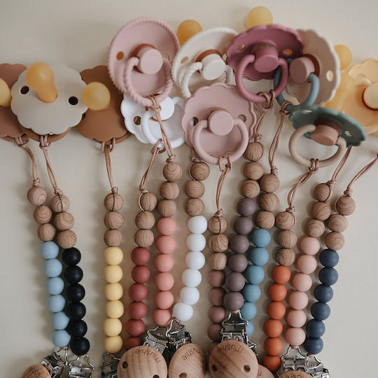 Mushie Chain Pacifier Eva with Beads made of Wood Gray