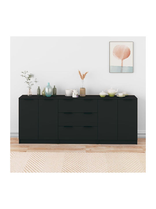 Sideboard Wooden with Drawers Black 120x30x70cm