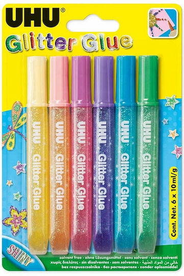 UHU Shinny Multicolour Glitter Glue 10ml Set 6pcs