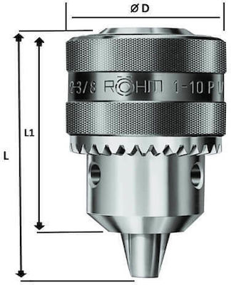 Rohm Δραπάνου 1.0 10 Mm 3 8inch 24 Drill Chuck with Key 1322220