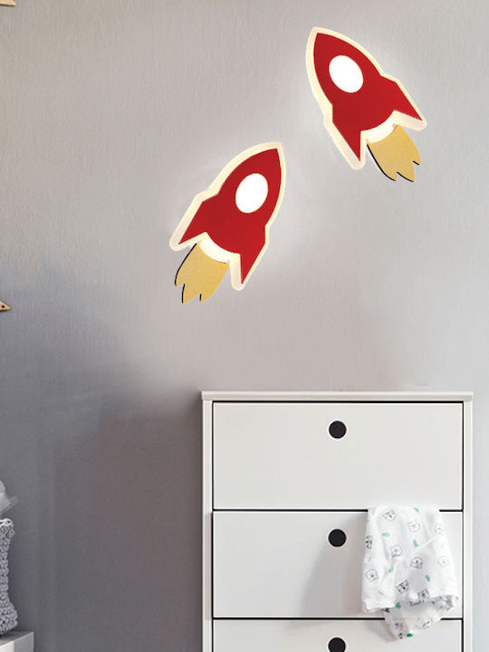 Aca Led Kids Wall Light Nasa Red