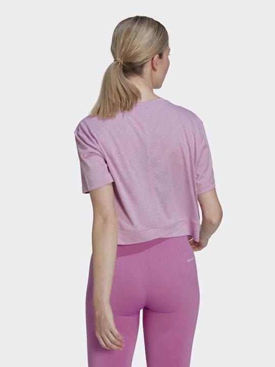 Adidas Aeroready Studio Γυναικείο Αθλητικό Crop Top Κοντομάνικο Fast Drying Bliss Lilac