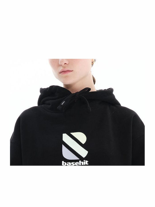 Long Women's Sweatshirt Velvet Hooded Black