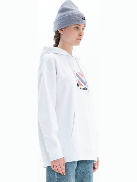 Long Women's Sweatshirt Velvet Hooded White