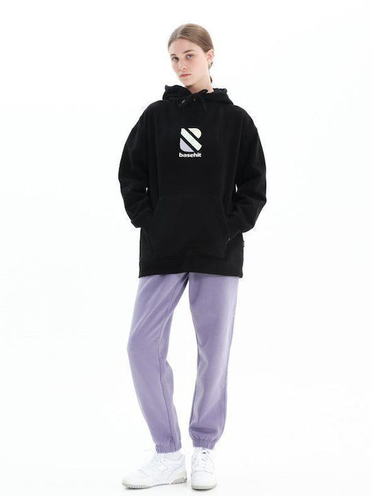 Long Women's Sweatshirt Velvet Hooded Black