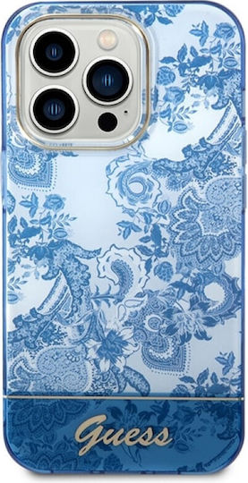 Guess Porcelain Collection Umschlag Rückseite Kunststoff Electro Cam TDJ / Blue (iPhone 14 Pro)