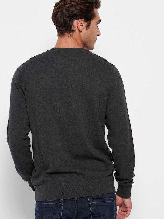 Funky Buddha Men's Long Sleeve Sweater with V-Neck Anthracite