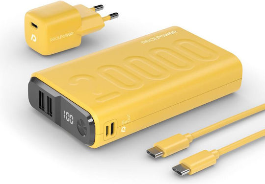 RealPower PB-20000 Power Pack 20000mAh mit 2 USB-A Anschlüssen und USB-C Anschluss Gelb
