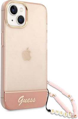 Guess Translucent Pearl Strap Plastic Back Cover Pink / Pink (iPhone 14 Plus)