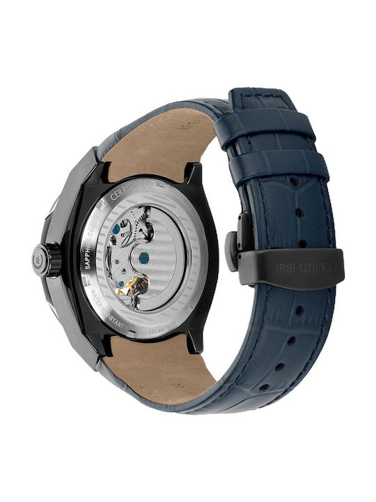 Ruscello Herrenuhr 44mm Automatisch mit Blau Lederarmband