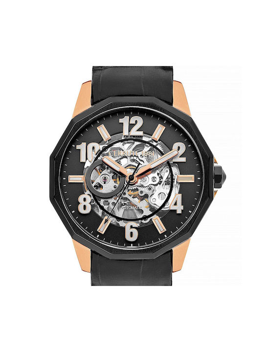 Cerruti Molveno Watch Automatic with Black Leather Strap