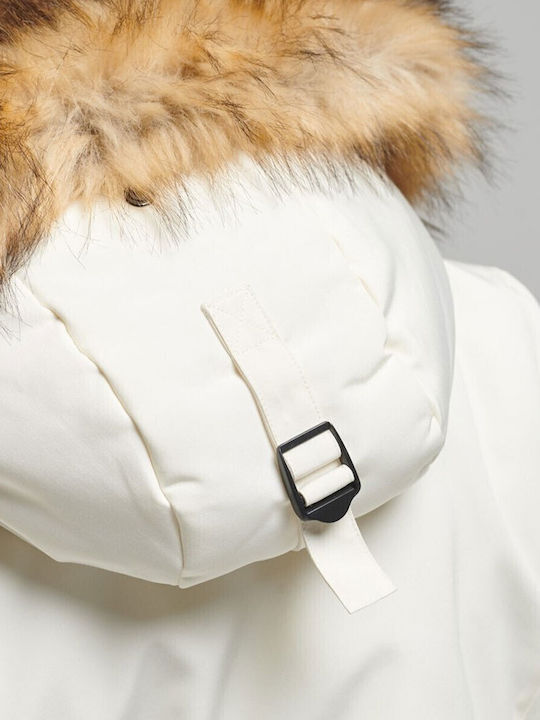 Everest Lang Damen Parka Jacke mit pelziger Kapuze für Winter Weiß