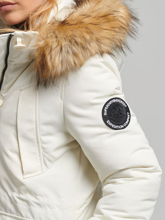 Everest Lang Damen Parka Jacke mit pelziger Kapuze für Winter Weiß
