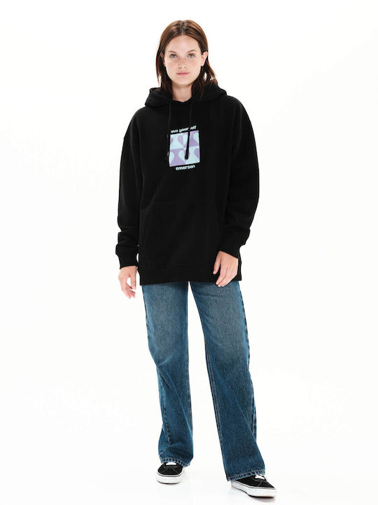 Love Yourself Long Women's Sweatshirt Velvet Hooded Black