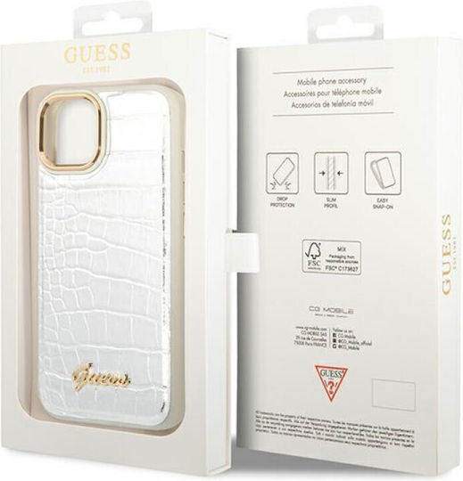 Guess Croco Collection Back Cover Δερματίνης Ασημί (iPhone 14 Plus)