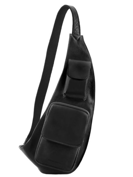 Crossover Leder Herrentasche Sling Schwarz