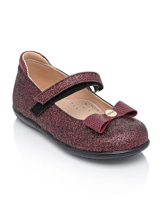 Scarpy Kids Leather Ballerinas with Hoop & Loop Closure Burgundy