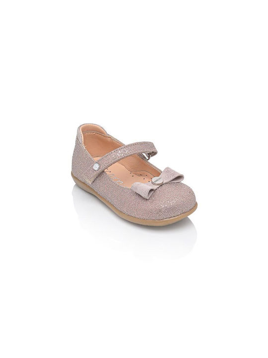 Scarpy Kids Leather Ballerinas with Hoop & Loop Closure Beige