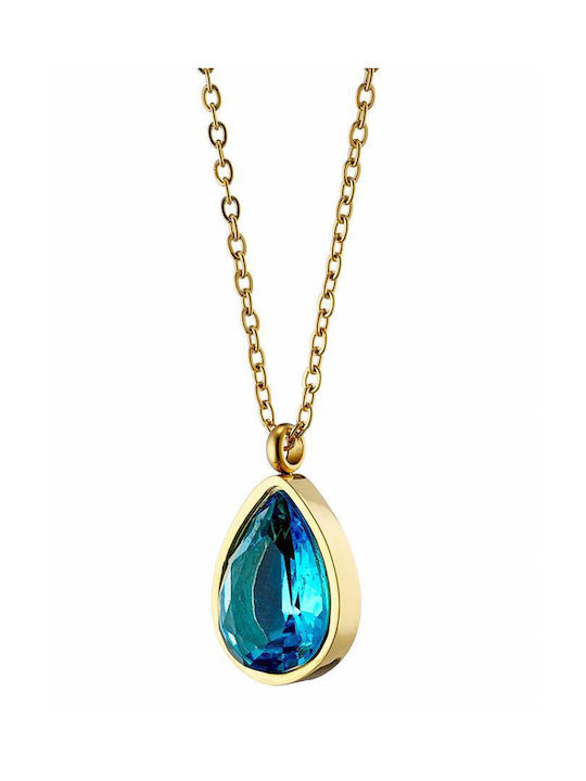 Oxzen Necklace with design Tear from Gold Plated Steel with Zircon