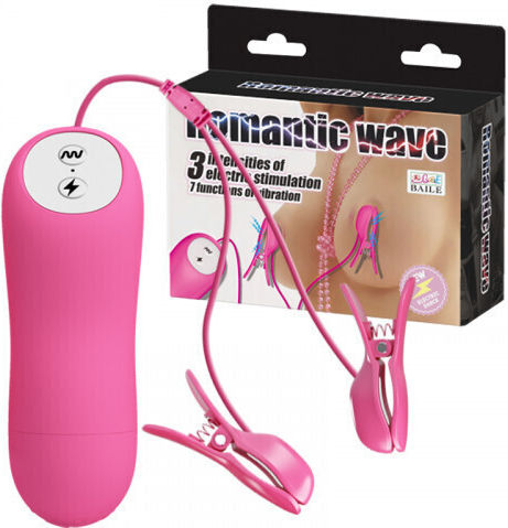 Pretty Love Romantic Wave for Electro-stimulation Vibrating Nipple Clamps with Electro Shock Stimulate in Purple Color
