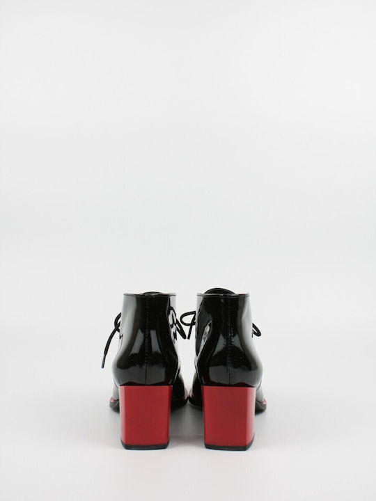 Women's Patent Leather Oxford Boots with Medium Heel Black
