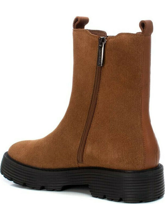 Wildleder Damen Chelsea Stiefeletten Tabac Braun