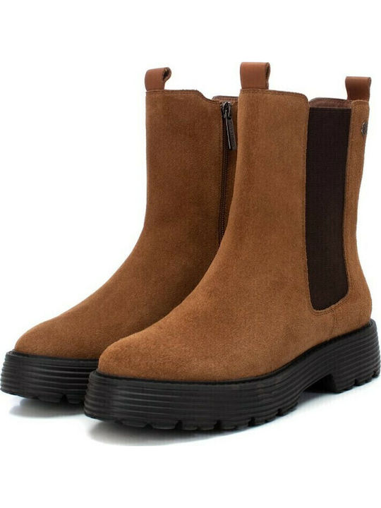 Wildleder Damen Chelsea Stiefeletten Tabac Braun