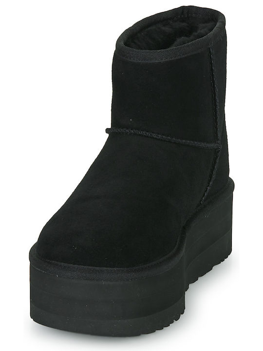 Classic Mini Platform Suede Дамски Ботуши с Козина Черни