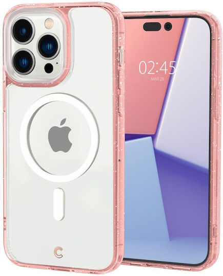 Spigen Cyrill Shine MagSafe Back Cover Silicon 0.2mm Set cu Geam Glitter Rose (iPhone 14 Pro)