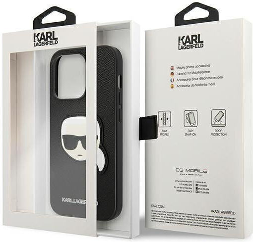 Karl Lagerfeld Saffiano Karl`s Head Patch Back Cover Silicone Black (iPhone 14 Pro)