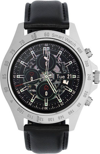 Garett Men Style Смартчасовник с Пулсомер (Silver/Black Leat)
