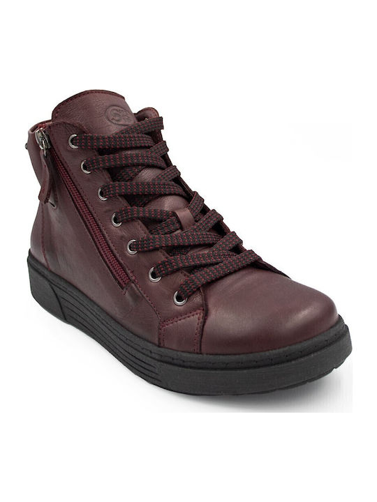 Leather Women's Ankle Boots Burgundy