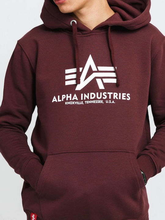 Alpha Industries Basic Hanorac pentru bărbați cu glugă și buzunare Deep Maroon