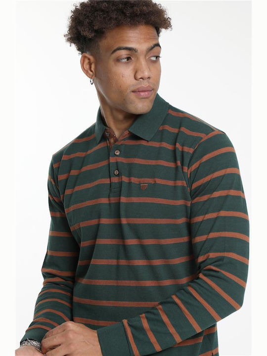 Double Men's Long Sleeve Blouse Polo Green